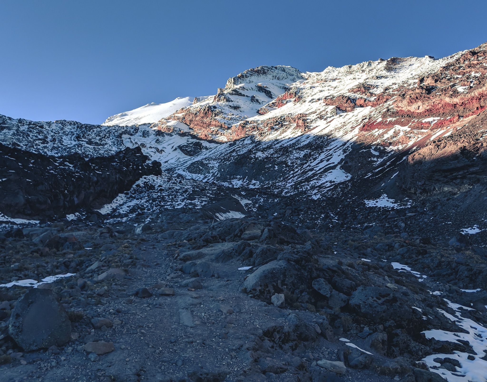 Looking up at the Labyrinth and Glacier on Pico de Orizaba