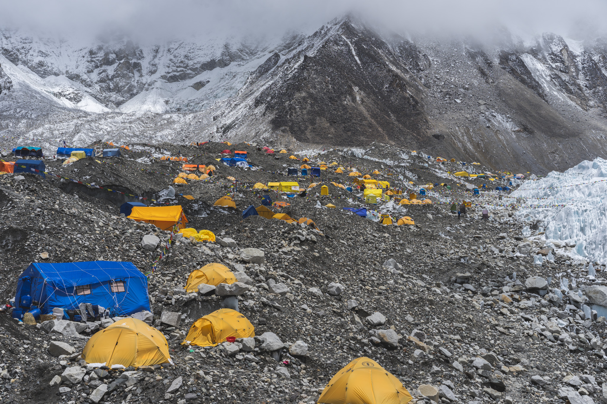 A busy Everest Base Camp during climbing season