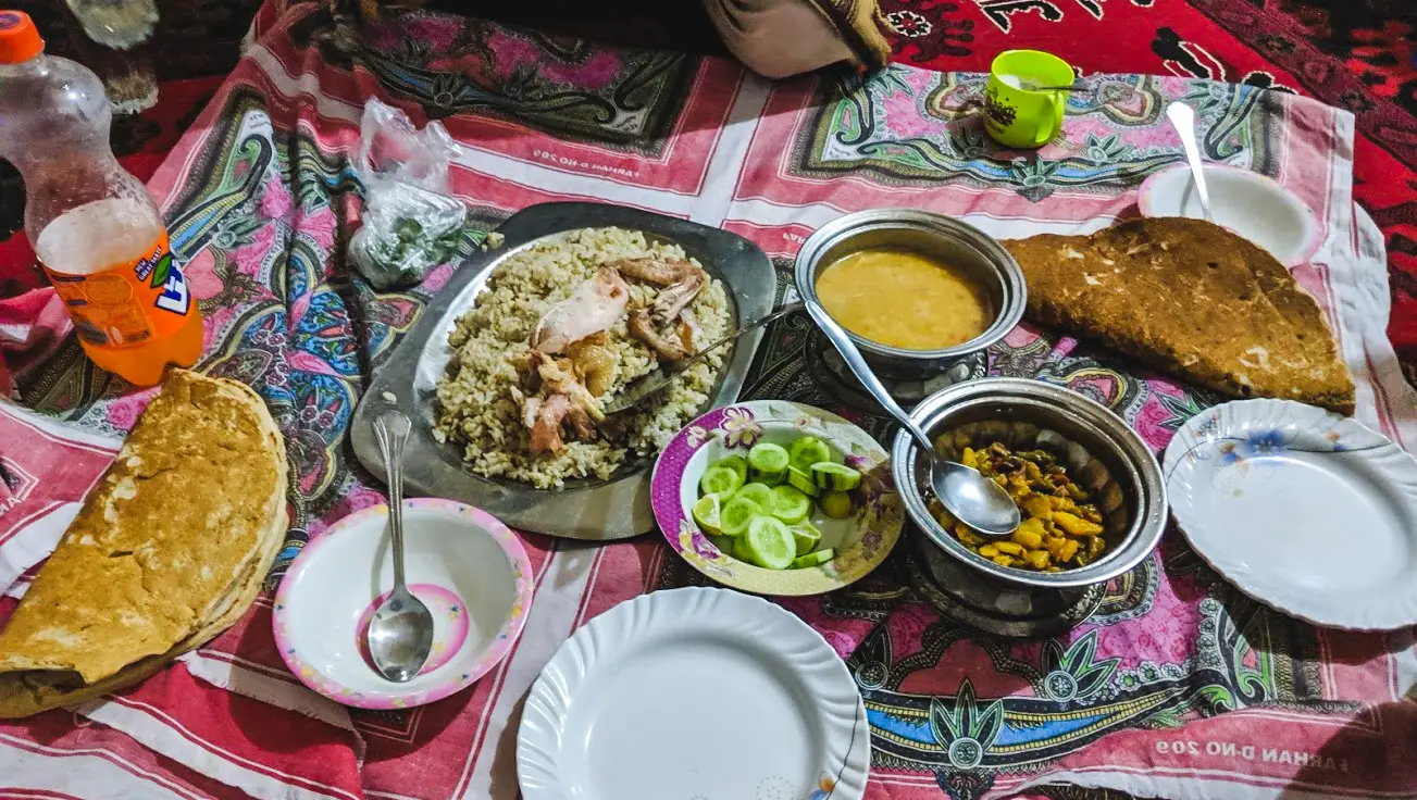 Delicious iftar meal in Mastuj, Chitral Valley