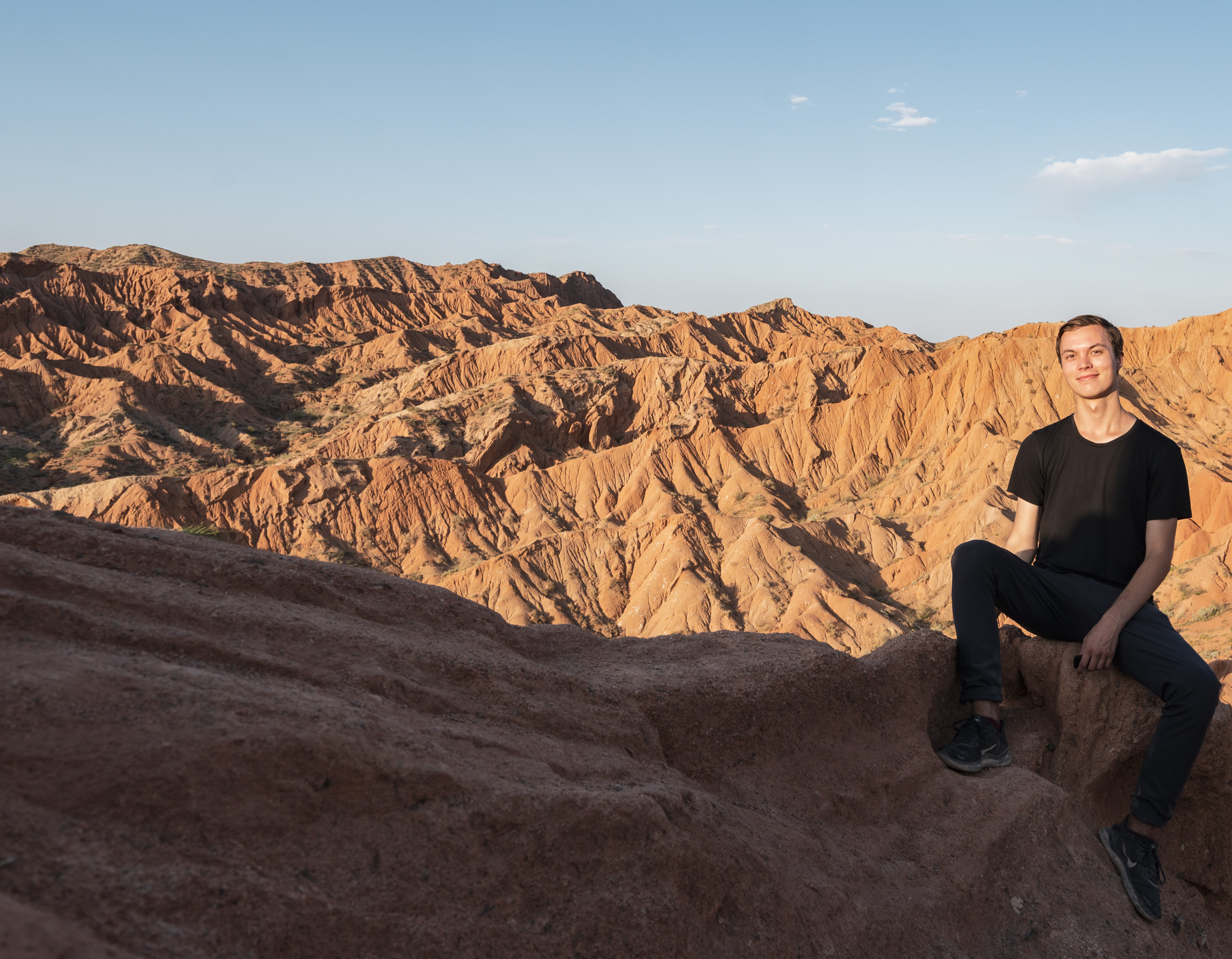 Enjoying a beautiful sunset at Kyrgyzstan's Fairytale Canyon