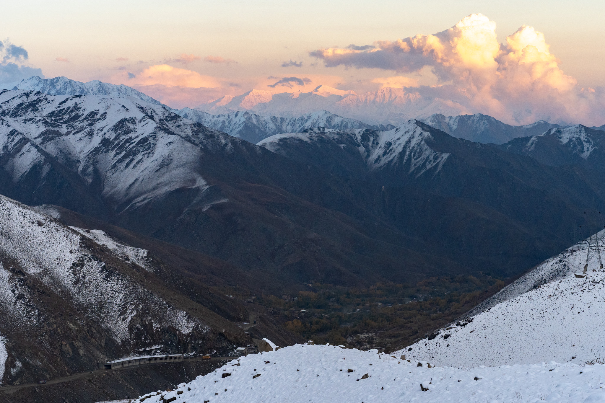 Sunset over the snowy Hindu Kush