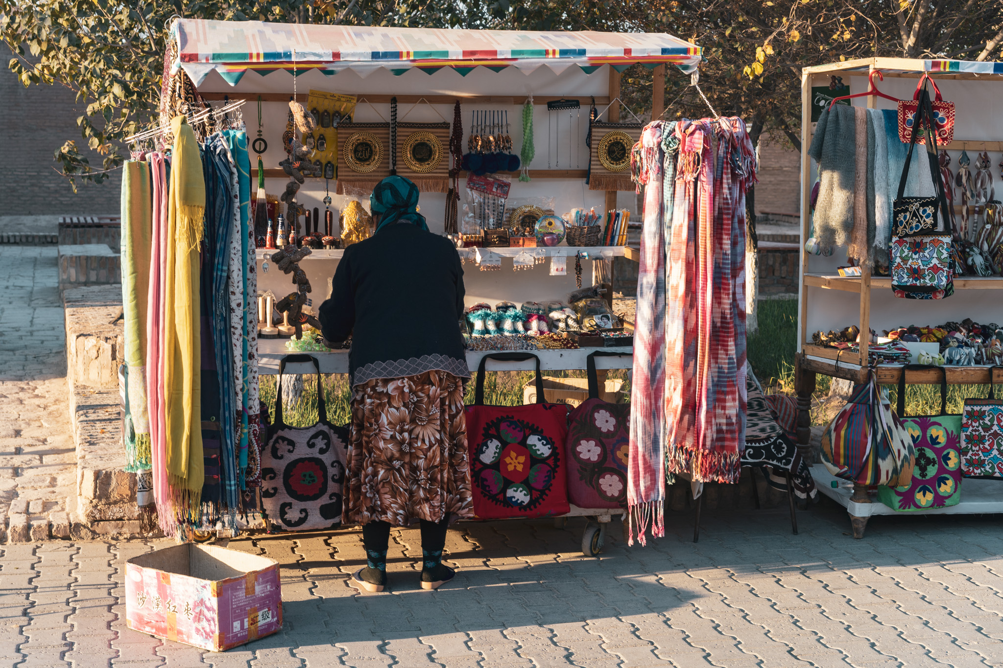 A souvenir seller in Khiva's old town