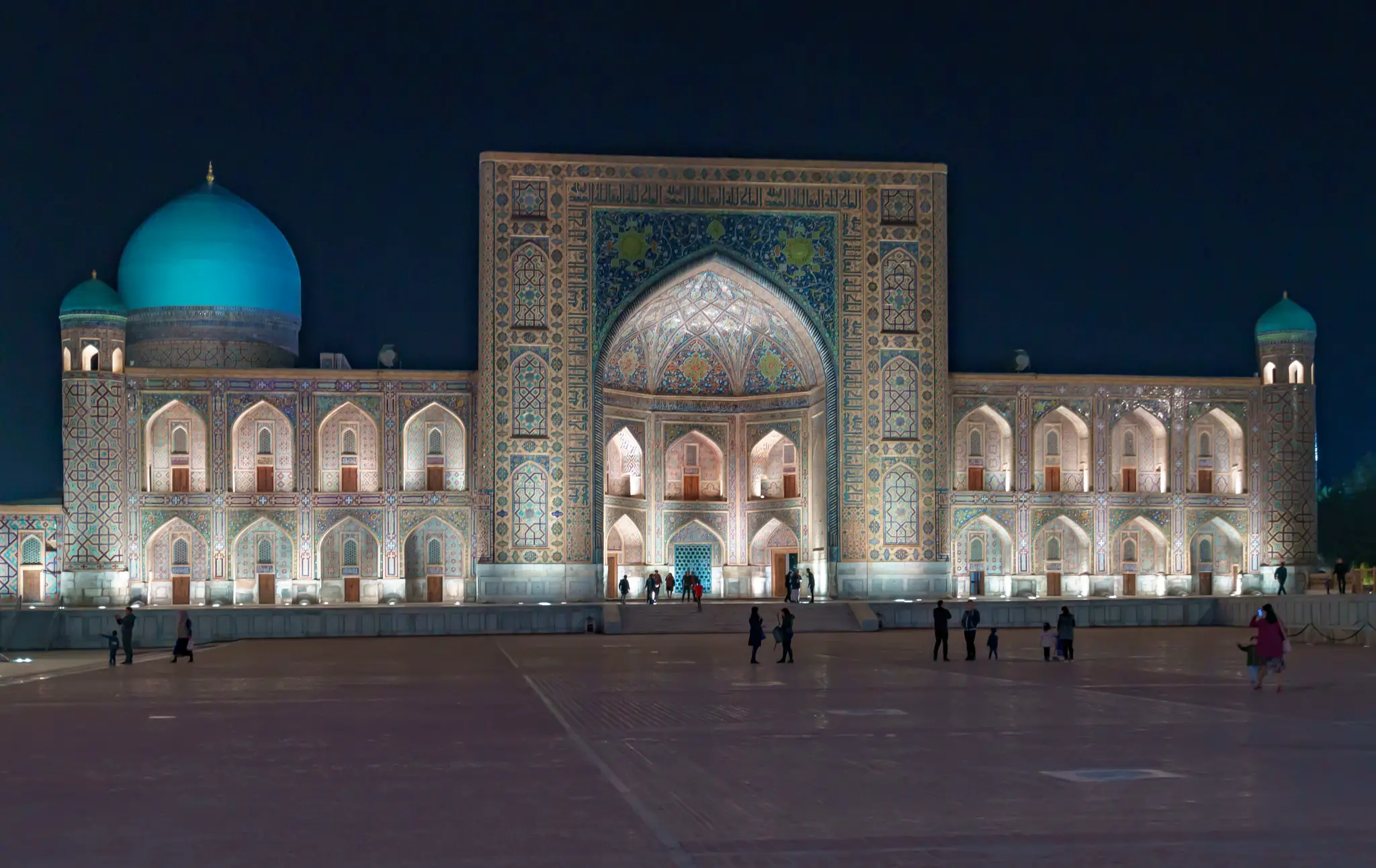 Samarkand's Registan lit up at night